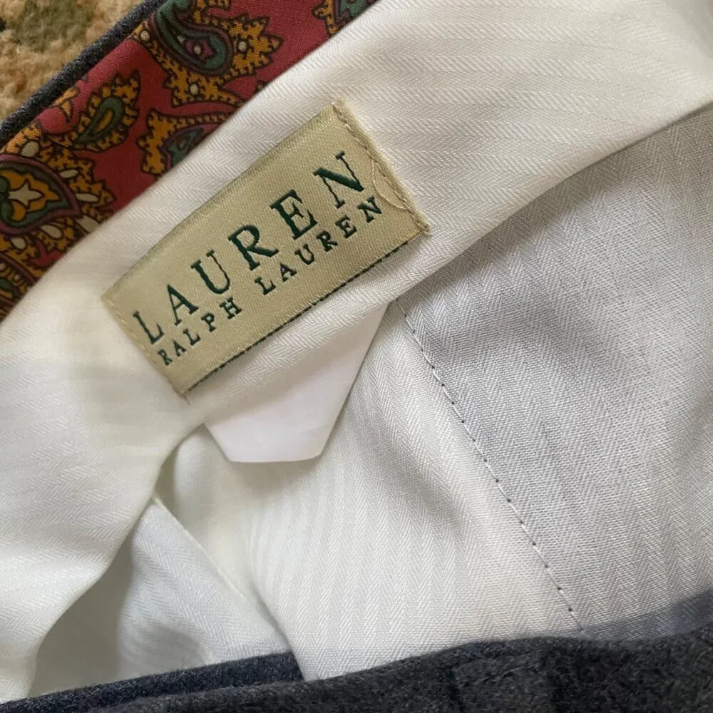 Lauren Ralph Lauren Men Flat Front Pants Slacks 42W x 32L Wool Gray Classic Fit